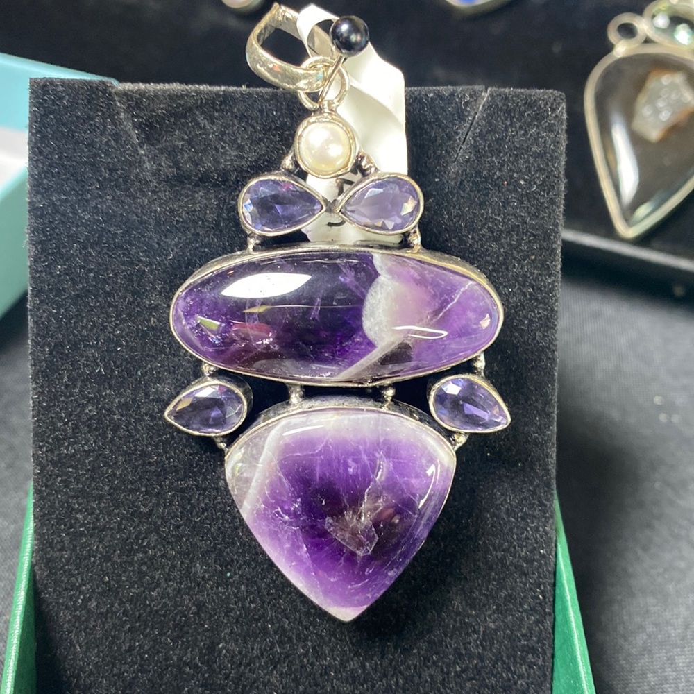 Large Amethyst Pendant Sterling Silver Sea Pearl retail $75